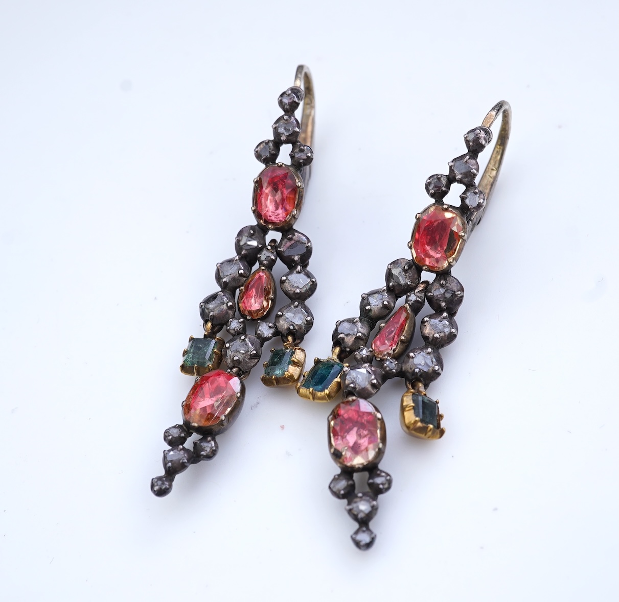 A pair of emerald, topaz and diamond earrings, 19th century